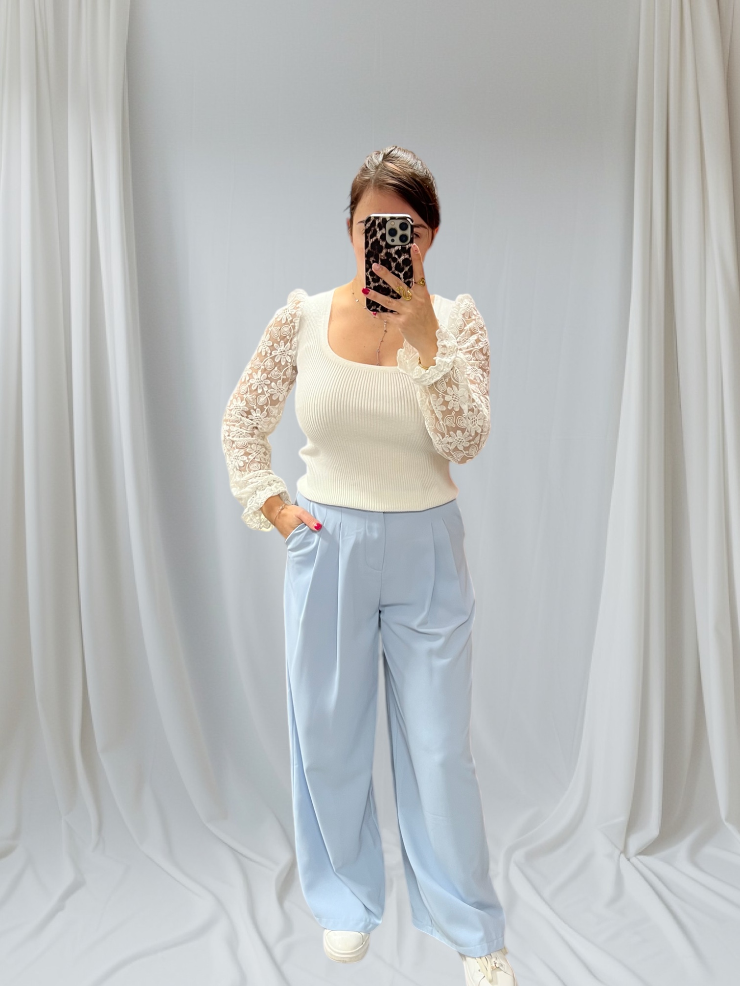 pantalon fluide bleu ciel 