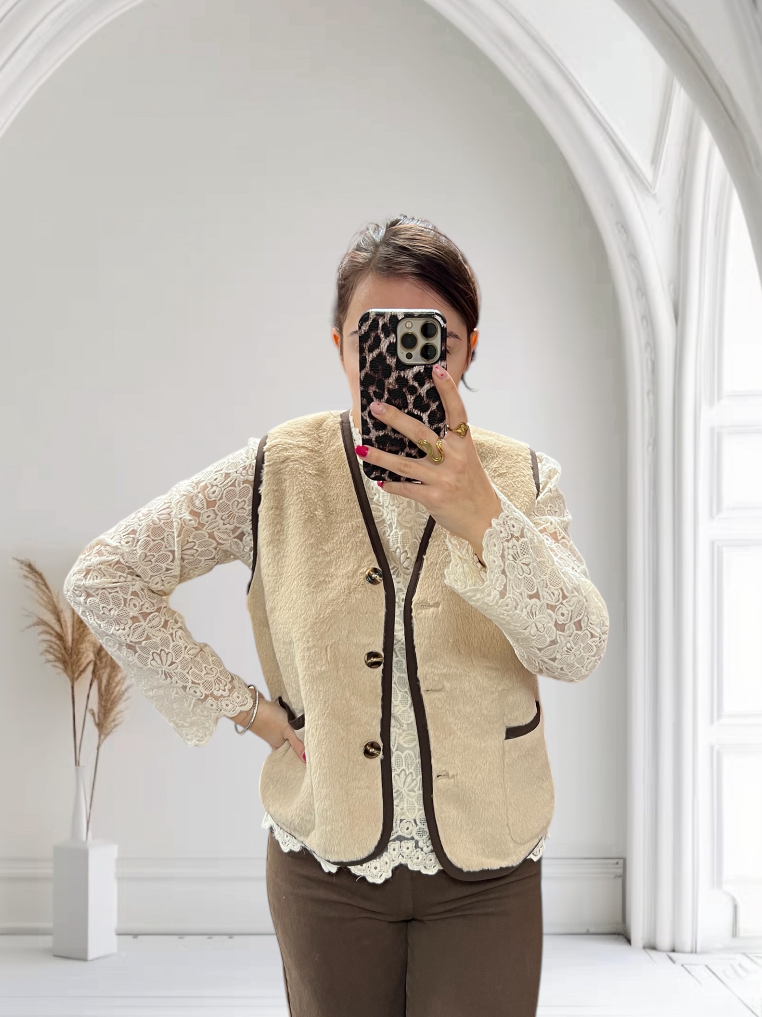 Veste sans manche chocolat/beige