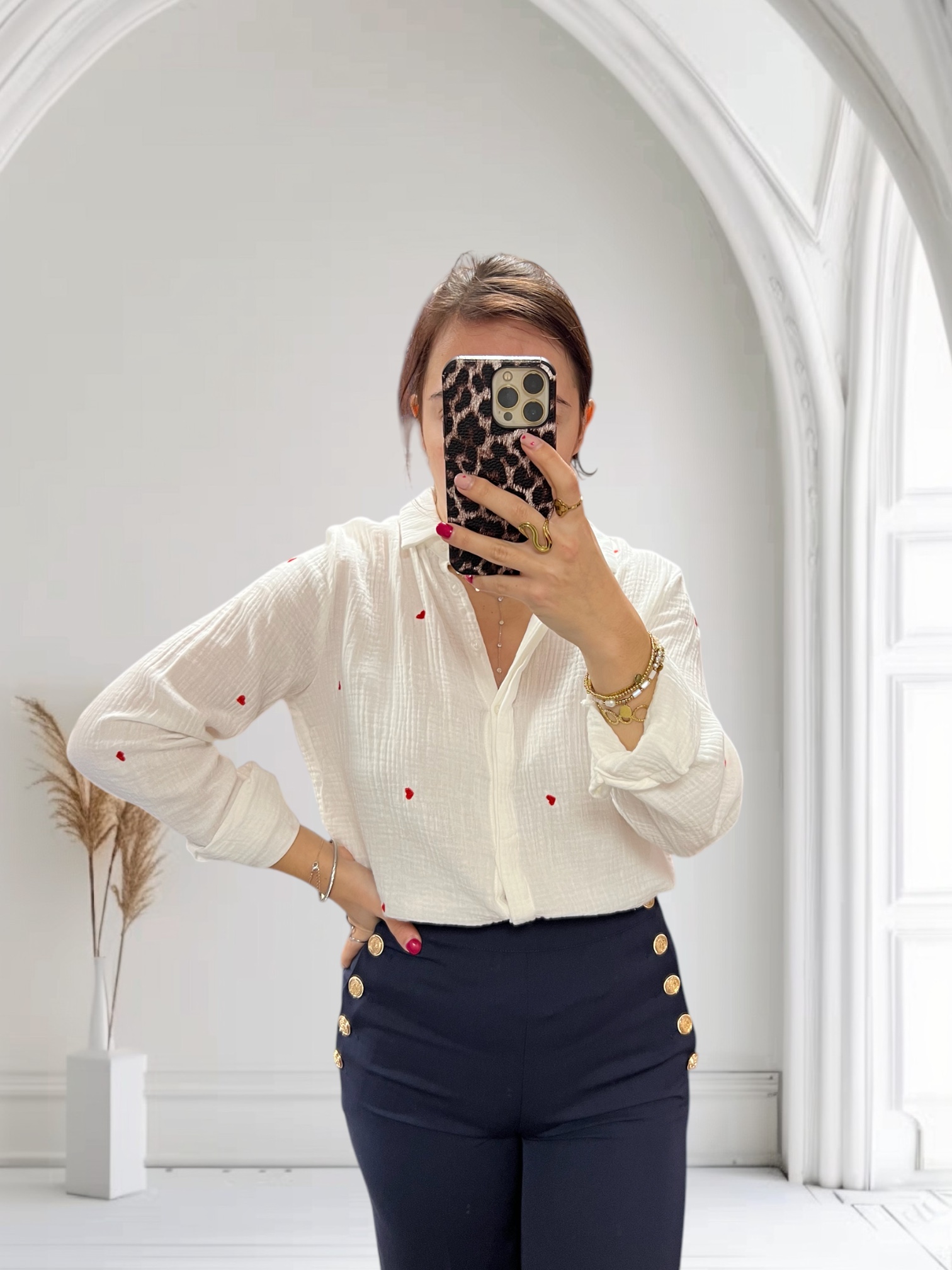 Blouse coton coeur rouge 