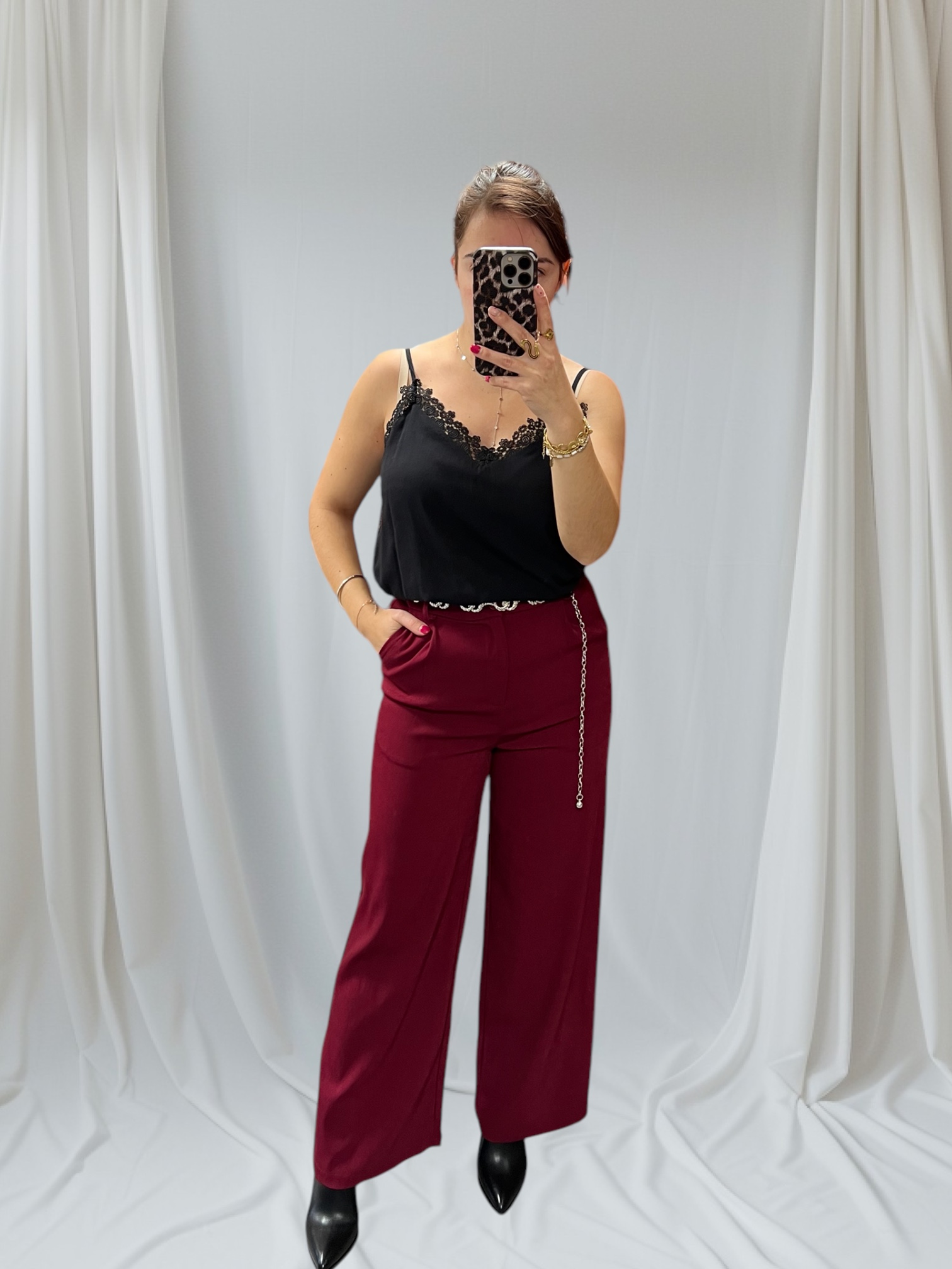 Pantalon fluide bordeaux 