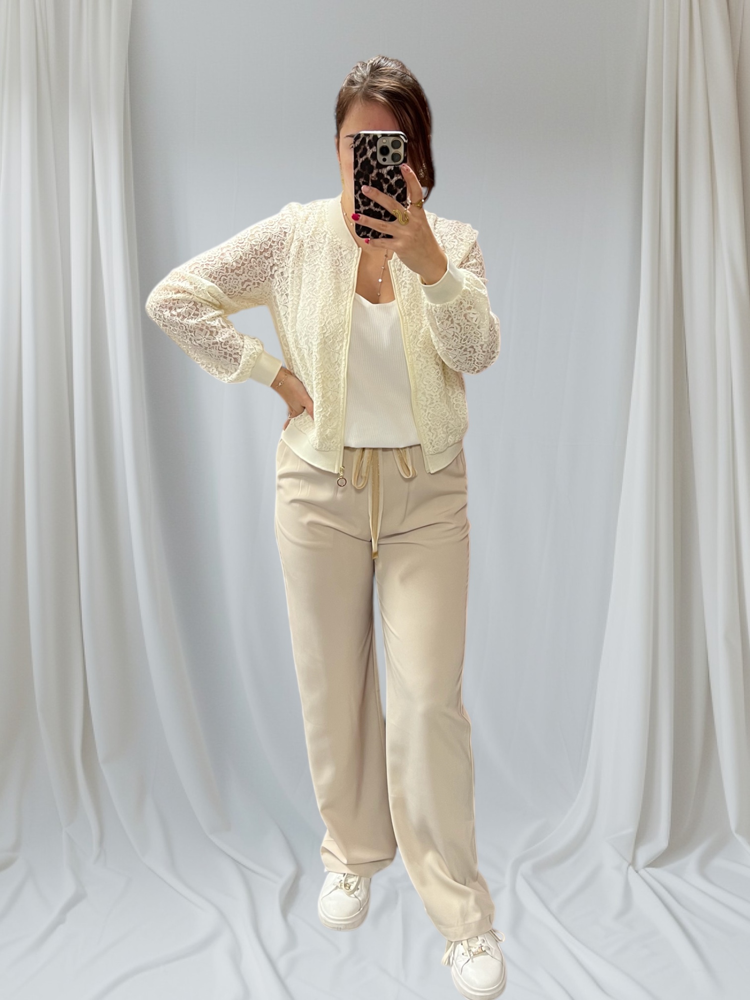 Pantalon fluide beige/dorée 